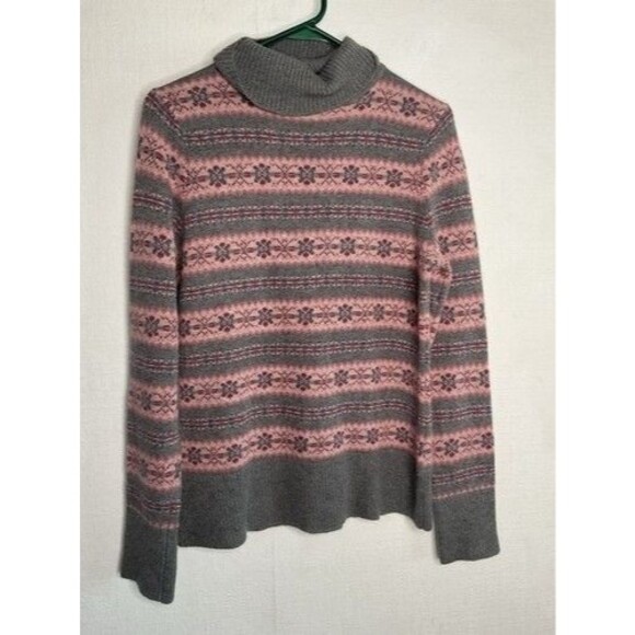 NWOT Garnet Hill Wool Blend Highland Turtleneck Sweater Women Size M Gray/Pink - Picture 9 of 10